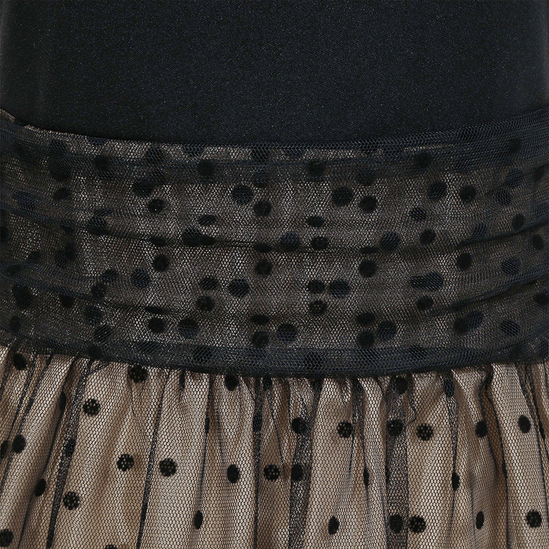 1950S Black and Beige Retro Polka Dot Long Sleeve Belted Vintage Dress