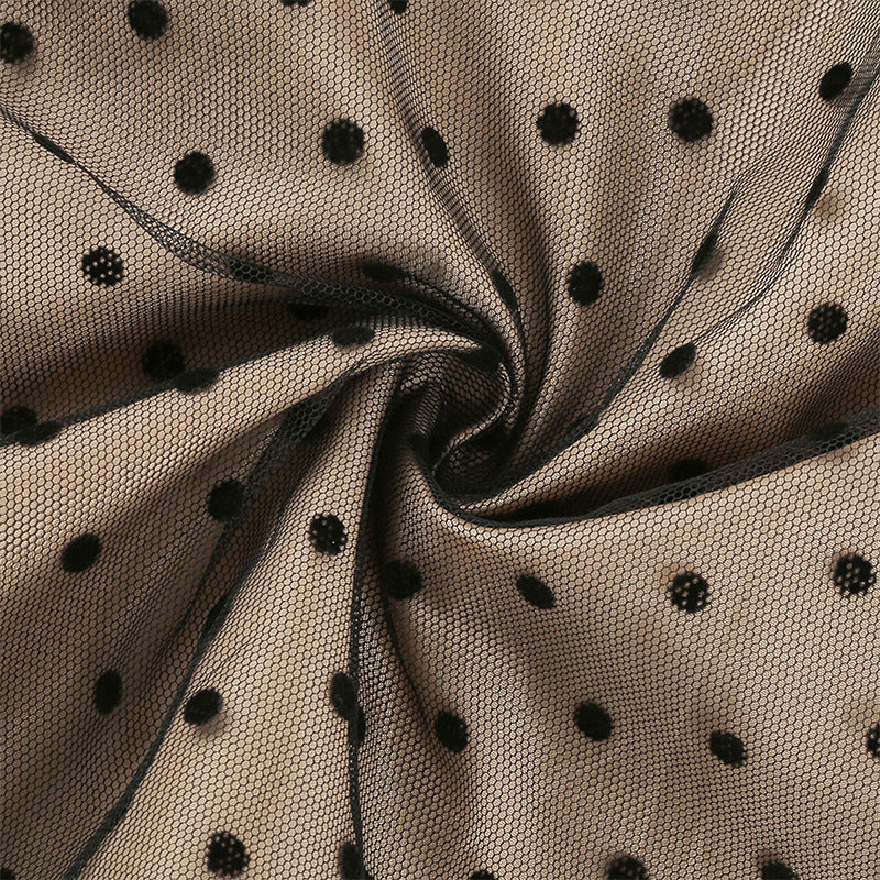 1950S Black and Beige Retro Polka Dot Long Sleeve Belted Vintage Dress
