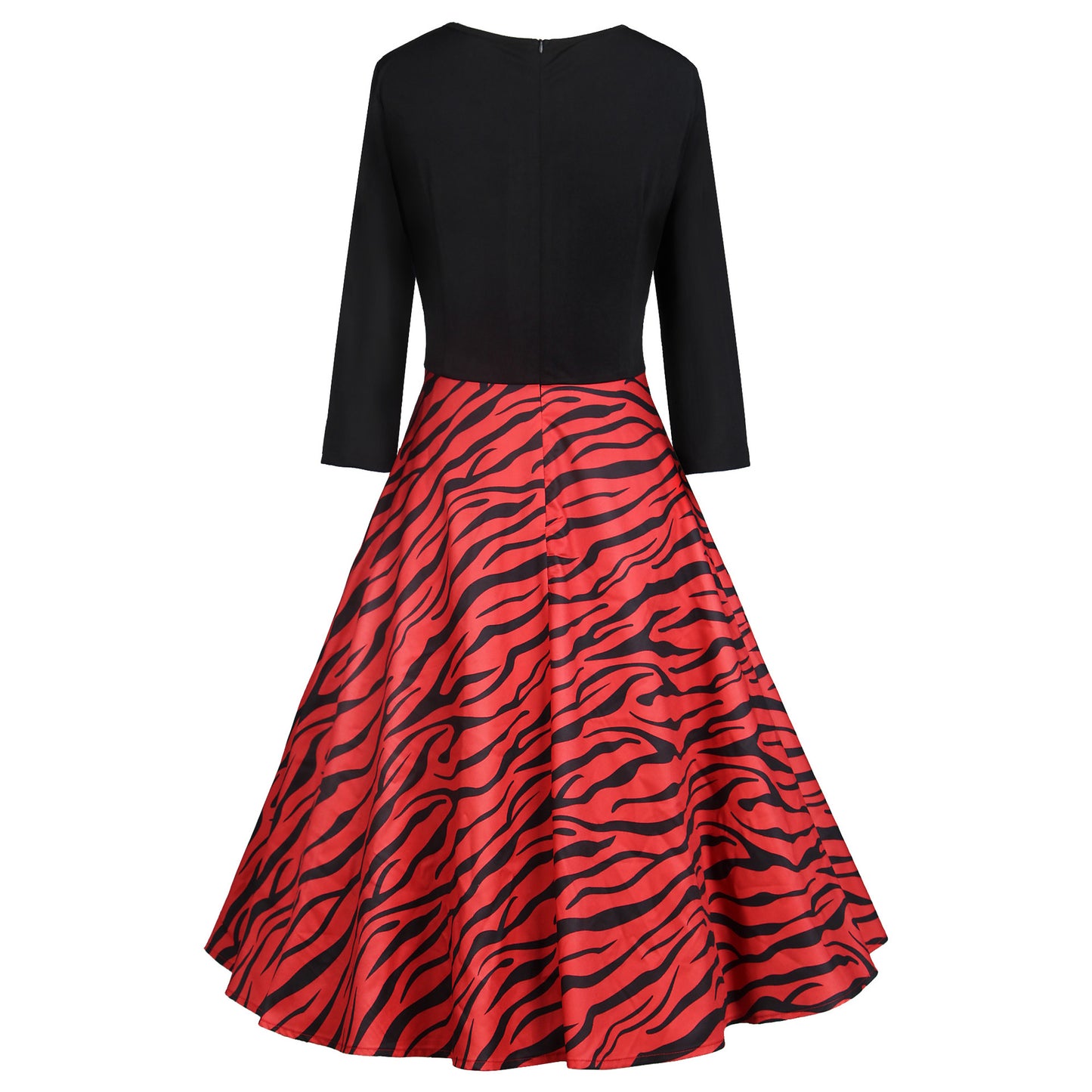 1950s Black and Red Zebra Print Long Sleeve Vintage Dress