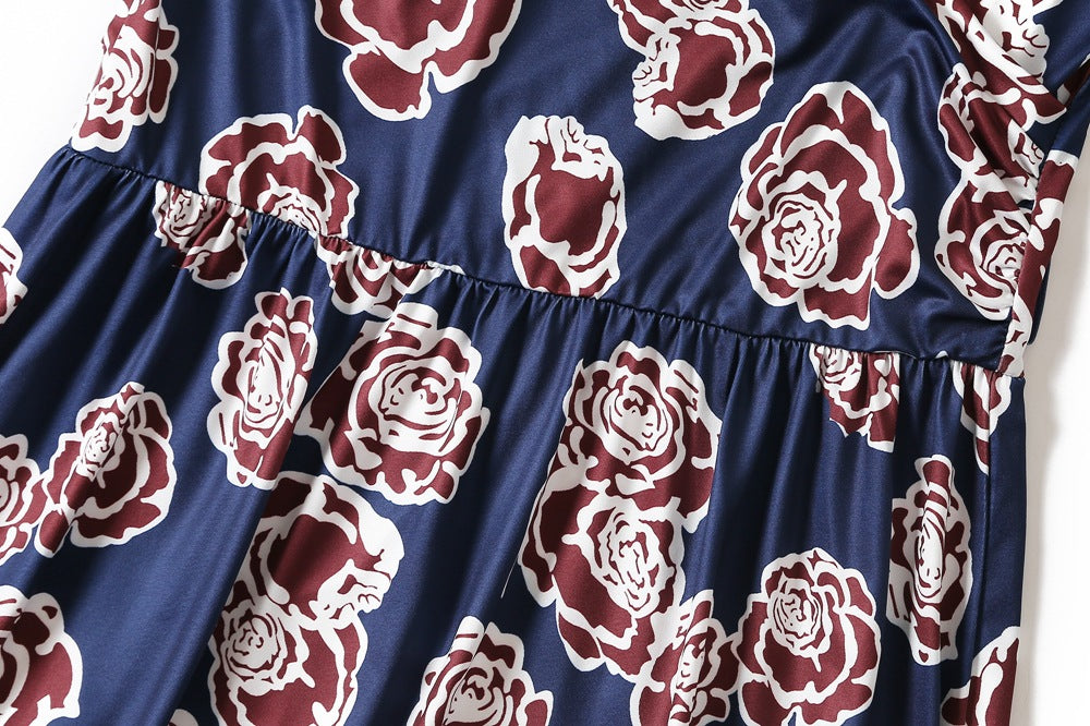 1950s Black Floral Print V-Neck Wrap Vintage Dress