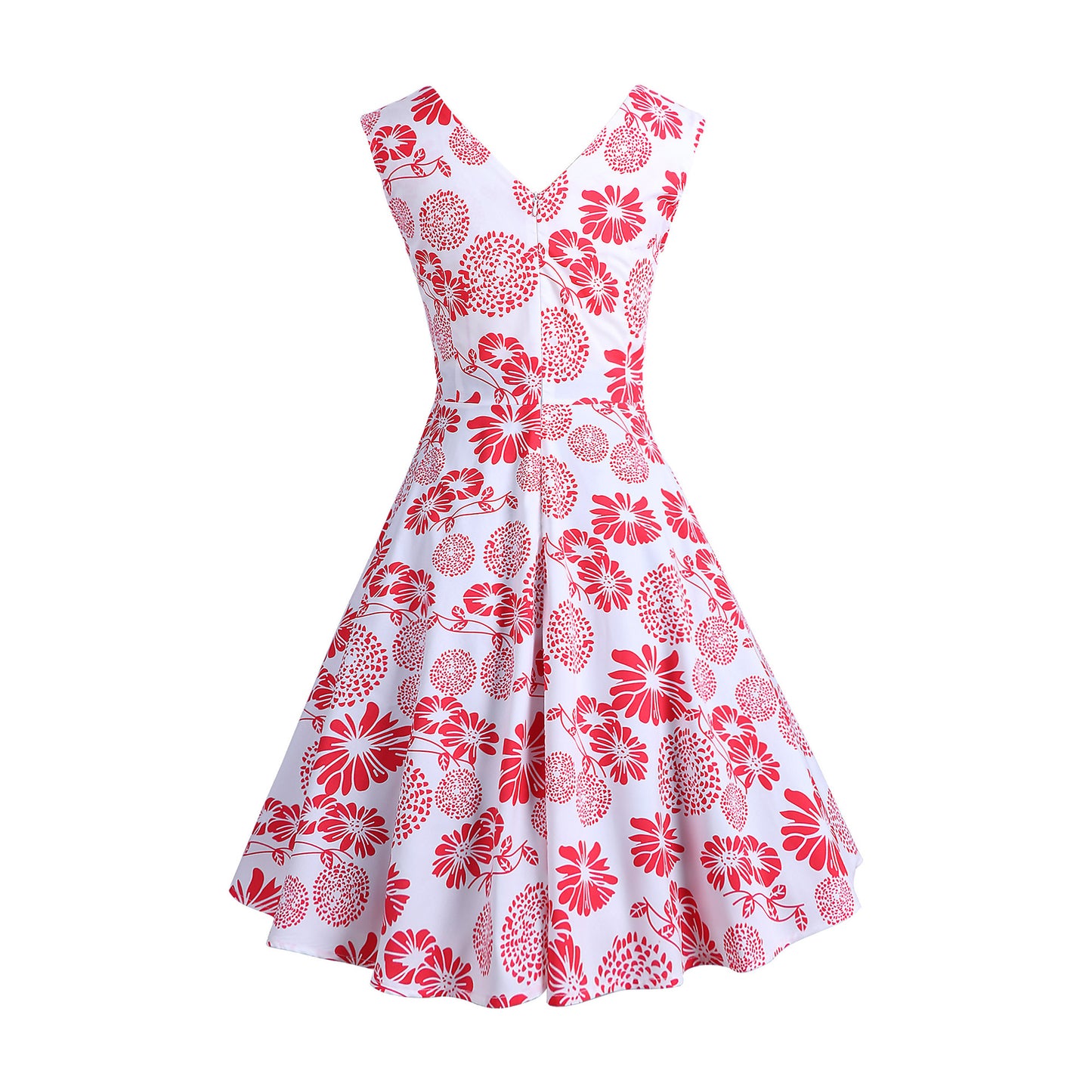1950S Blue and Pink Paisley Print V-Neck Sleeveless Vintage Dress