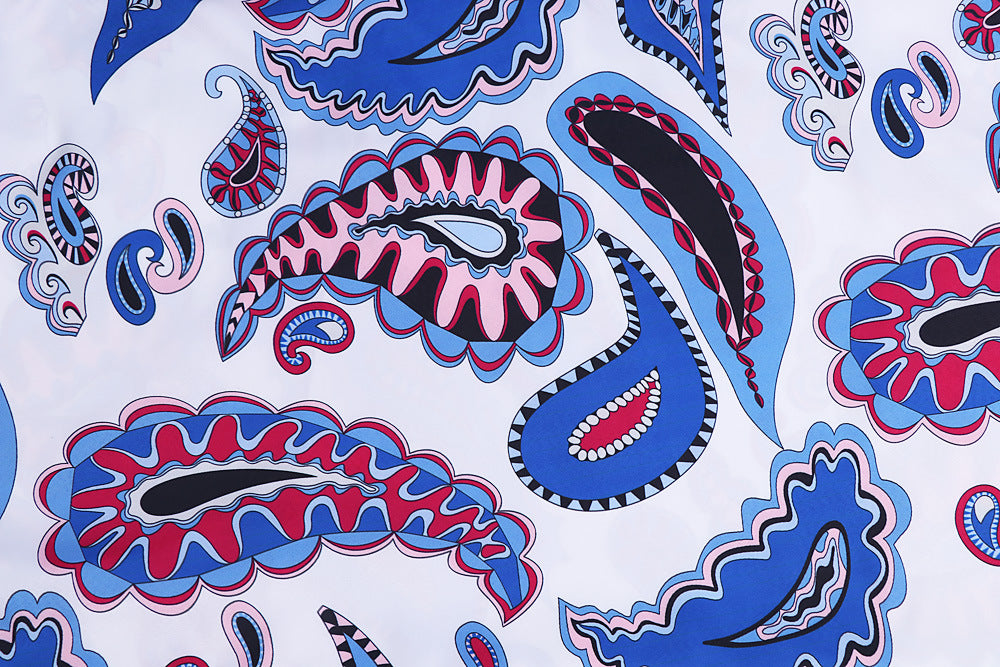 1950S Blue and Pink Paisley Print V-Neck Sleeveless Vintage Dress