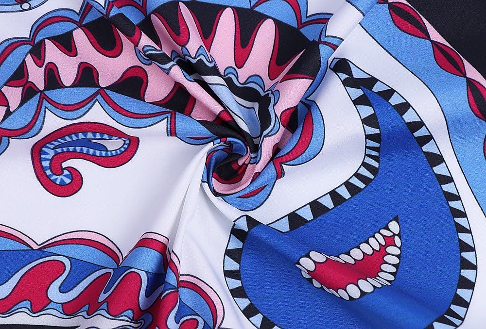 1950S Blue and Pink Paisley Print V-Neck Sleeveless Vintage Dress