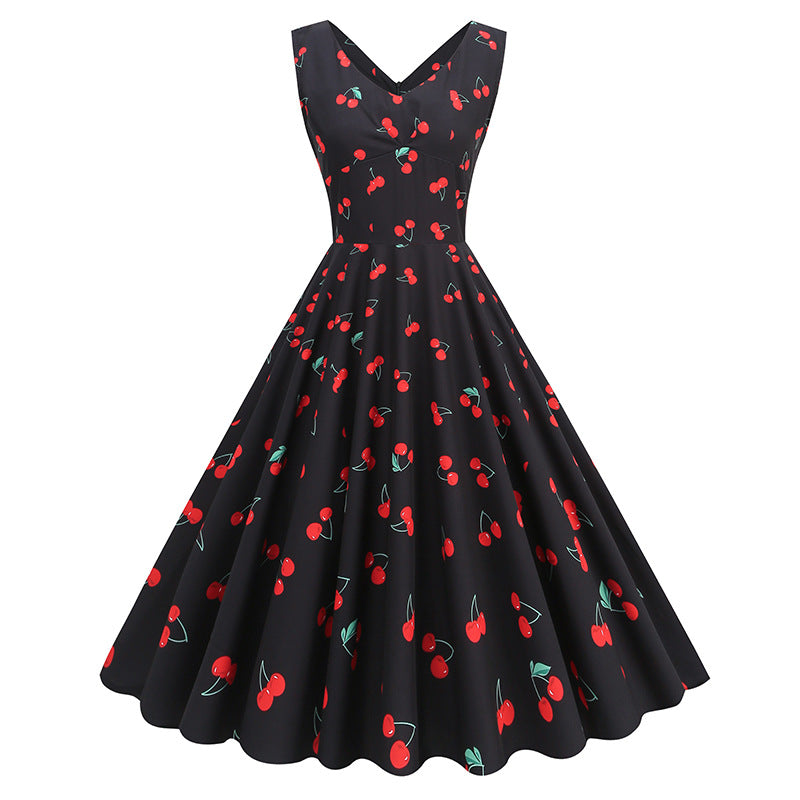 1950s Light Blue Floral Print Sleeveless Vintage Dress