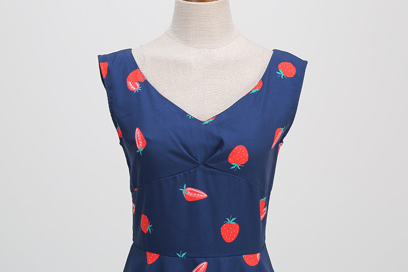 1950s Light Blue Floral Print Sleeveless Vintage Dress