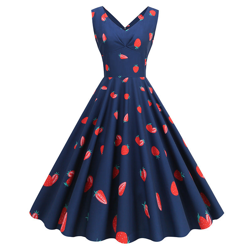 1950s Light Blue Floral Print Sleeveless Vintage Dress