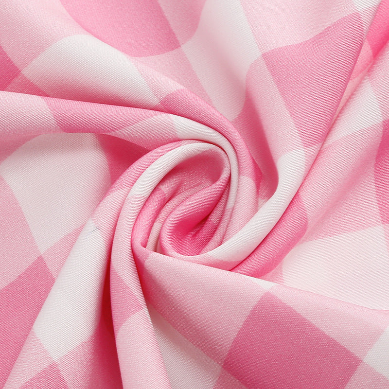 1950S Pink Plaid Retro Bow Detail Sleeveless Vintage Dress