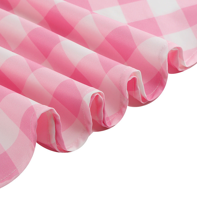 1950S Pink Plaid Retro Bow Detail Sleeveless Vintage Dress