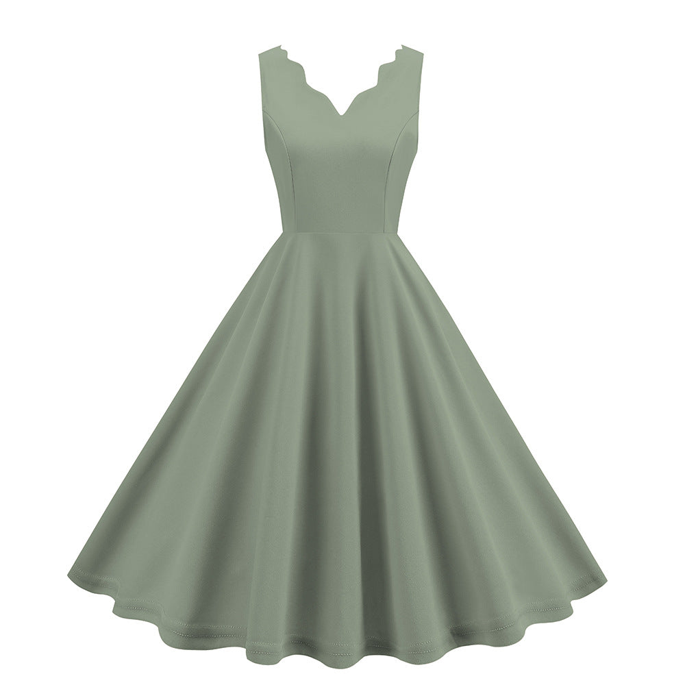 1950S Pink Scalloped Neck Sleeveless Vintage Dress