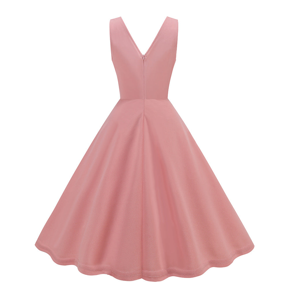 1950S Pink Scalloped Neck Sleeveless Vintage Dress