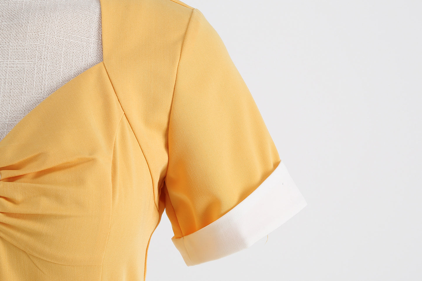 1950S Yellow Bowknot Belted Short Sleeve Vintage Dress