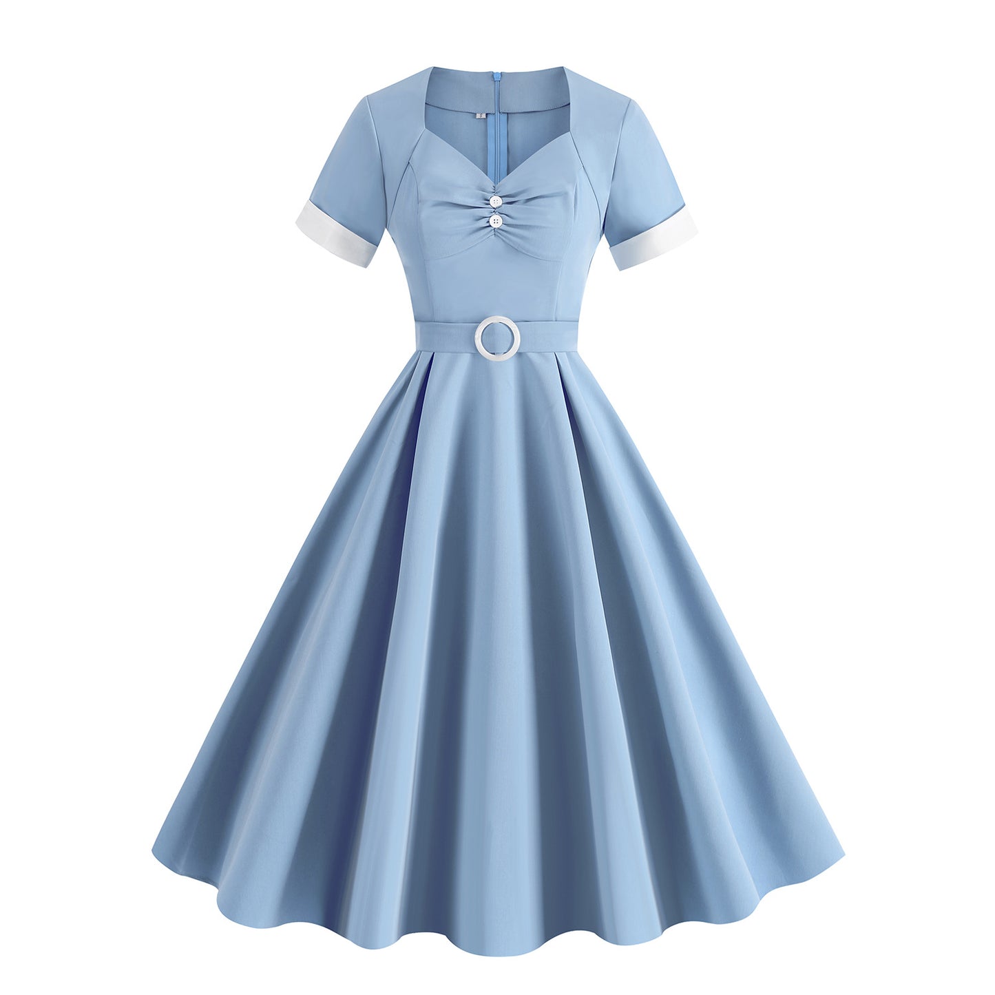 1950S Yellow Bowknot Belted Short Sleeve Vintage Dress
