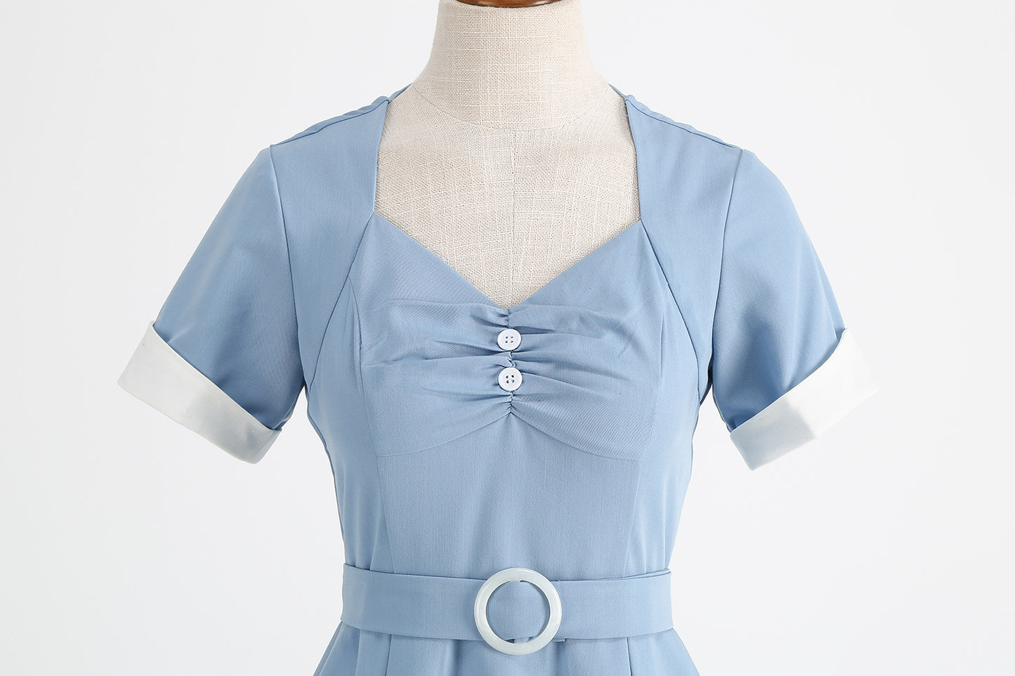 1950S Yellow Bowknot Belted Short Sleeve Vintage Dress