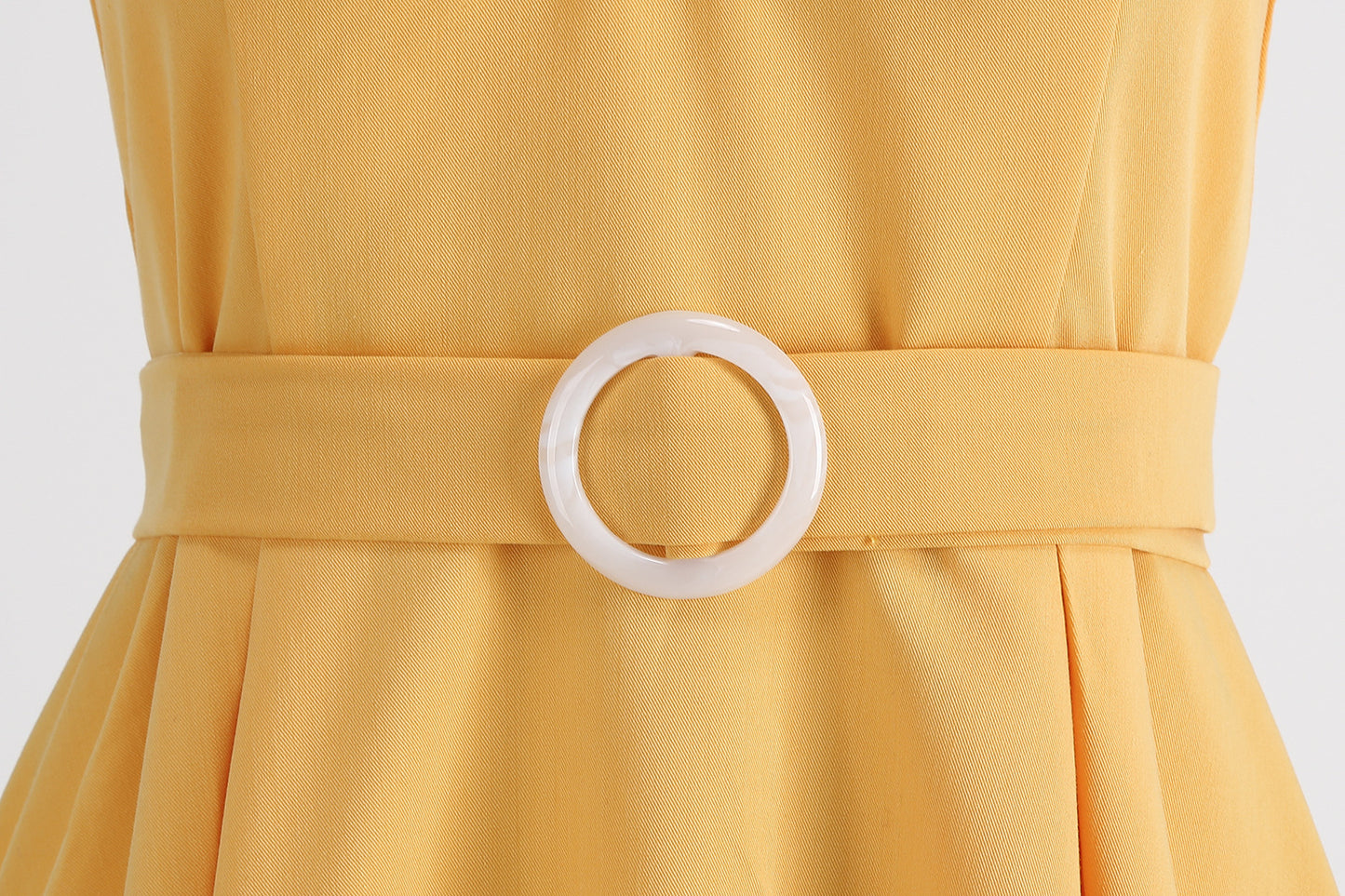 1950S Yellow Bowknot Belted Short Sleeve Vintage Dress