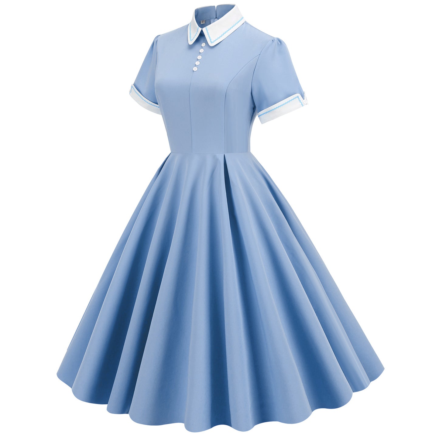 1950S Yellow Retro Patchwork Belted Short Sleeve Vintage Dress