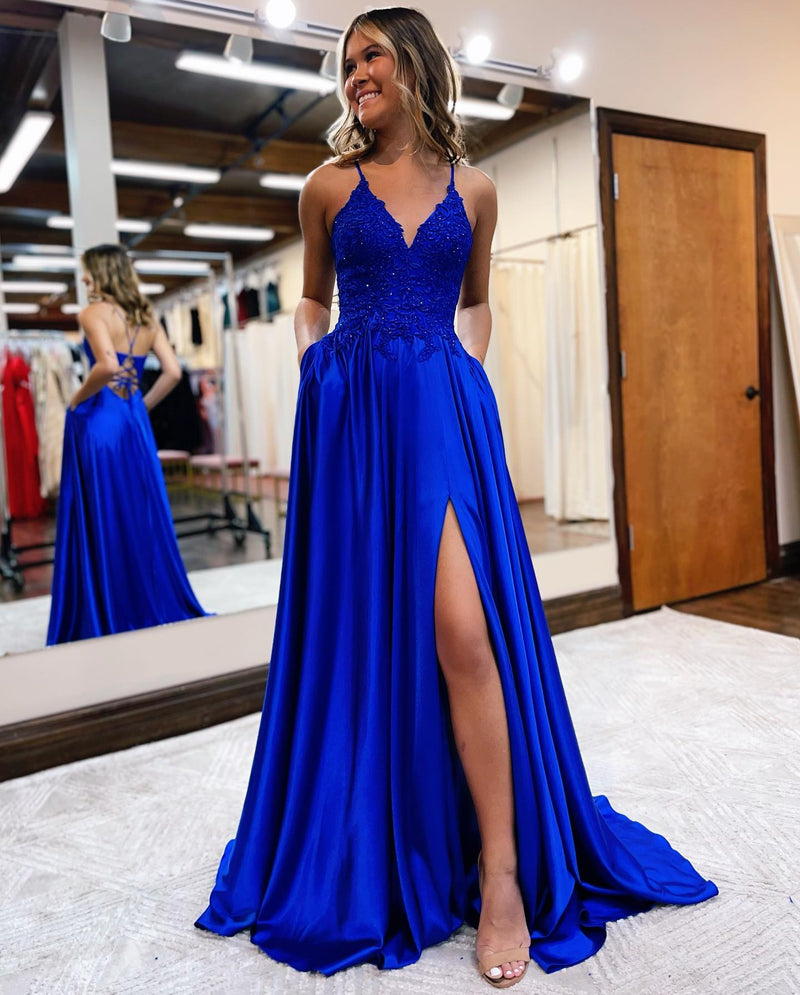 Sunnderly A-line Spaghetti Straps Corset Back Prom Dress With Split main image 0