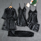 RosyQueen Silk 5 Piece Black Pajama Set