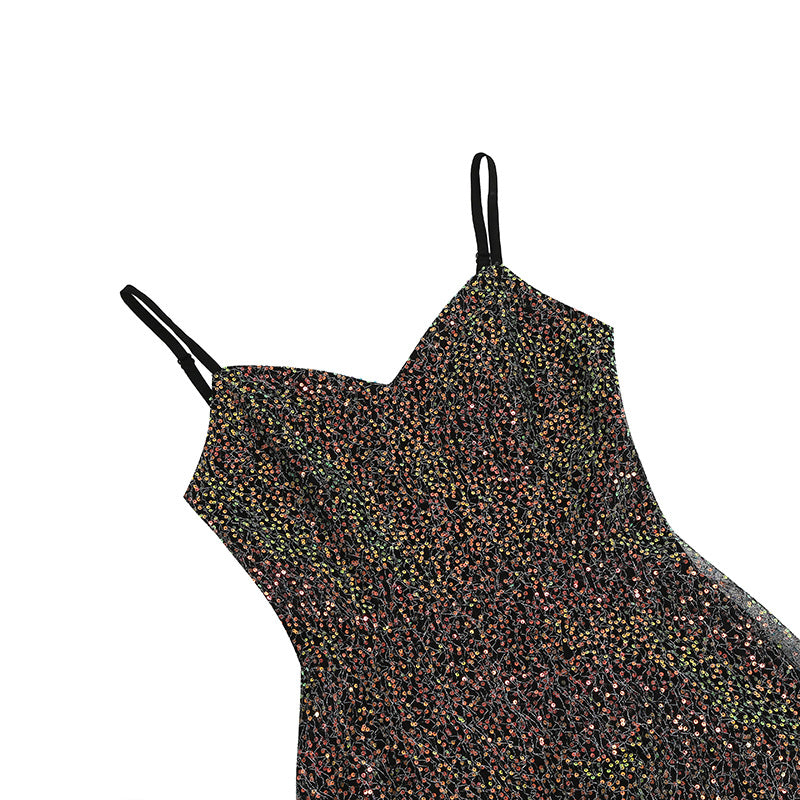 1950S Glittering Pink Sequin Spaghetti Strap Sweetheart Neckline Vintage Swing Dress
