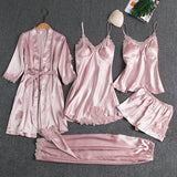 RosyQueen Silk 5 Piece Pink Pajama Set