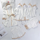 RosyQueen Silk 5 Piece White Pajama Set