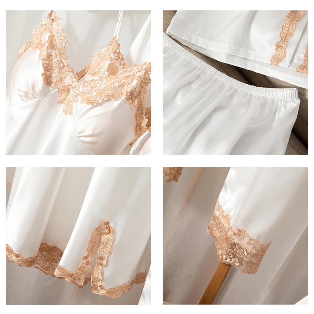 RosyQueen Silk 5 Piece White Pajama Set