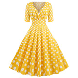 1950S Polka Dot Print V-Neck Vintage Dress