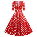 1950S Polka Dot Print V-Neck Vintage Dress