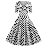 1950S Polka Dot Print V-Neck Vintage Dress
