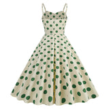 1950S Apricot and Red Polka Dot Spaghetti Strap Vintage Dress