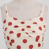 1950S Apricot and Red Polka Dot Spaghetti Strap Vintage Dress