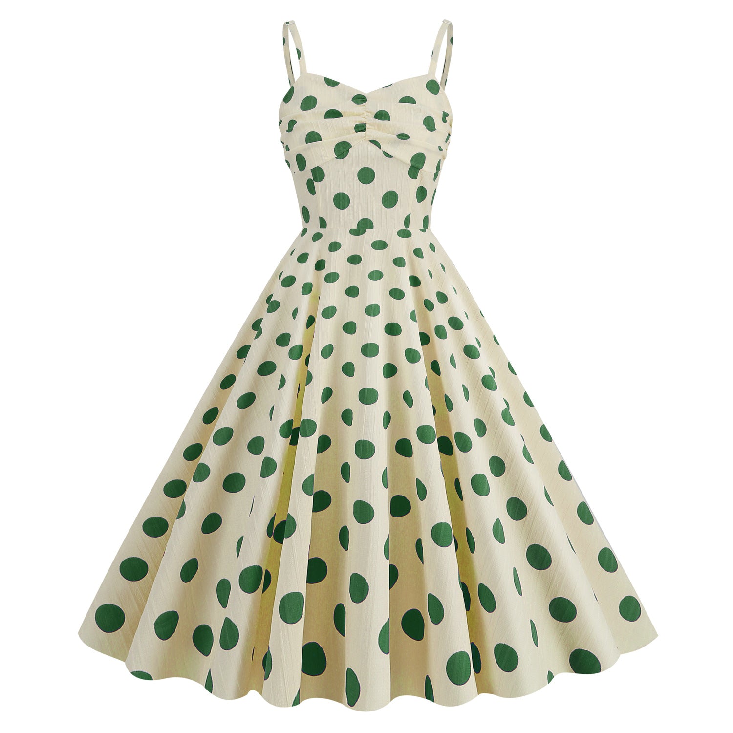 1950S Apricot and Red Polka Dot Spaghetti Strap Vintage Dress