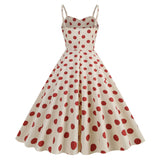 1950S Apricot and Red Polka Dot Spaghetti Strap Vintage Dress