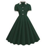 1950S Beige Retro Button-Up Short Sleeve Vintage Dress