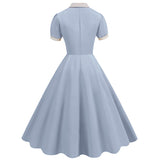 1950S Beige Retro Button-Up Short Sleeve Vintage Dress