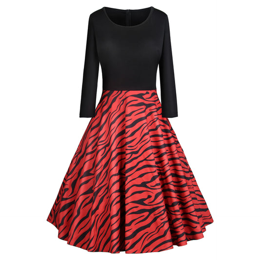 1950s Black and Red Zebra Print Long Sleeve Vintage Dress