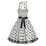 1950S Black and White Polka Dot Halter Neck Vintage Dress