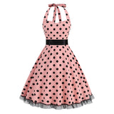 1950S Black and White Polka Dot Halter Neck Vintage Dress