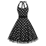 1950S Black and White Polka Dot Halter Neck Vintage Dress