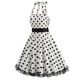 1950S Black and White Polka Dot Halter Neck Vintage Dress