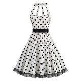 1950S Black and White Polka Dot Halter Neck Vintage Dress