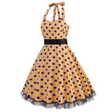 1950S Black and White Polka Dot Halter Neck Vintage Dress
