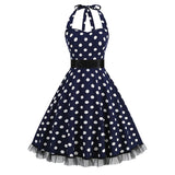 1950S Black and White Polka Dot Halter Neck Vintage Dress