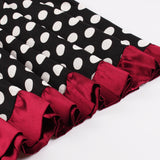 1950S Black and White Polka Dot Strapless Vintage Dress with Red Bow and Ruffle Trim