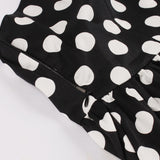 1950S Black and White Polka Dot Strapless Vintage Dress with Red Bow and Ruffle Trim