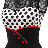 1950S Black and White Retro Polka Dot Lace Patchwork Sleeveless Vintage Dress
