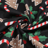 1950S Black Christmas Santa Hat Print Long Sleeve Vintage Dress