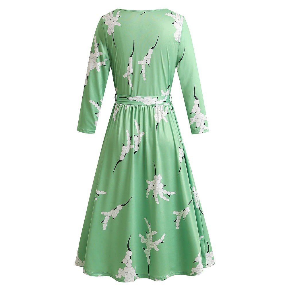 1950s Black Floral Print V-Neck Wrap Vintage Dress