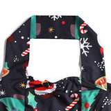 1950s Black Halter Christmas Print Vintage Dress with Santa and Snowflake Patterns