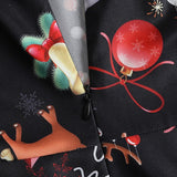 1950s Black Halter Christmas Print Vintage Dress with Santa and Snowflake Patterns