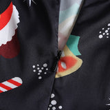 1950s Black Halter Christmas Print Vintage Dress with Santa and Snowflake Patterns
